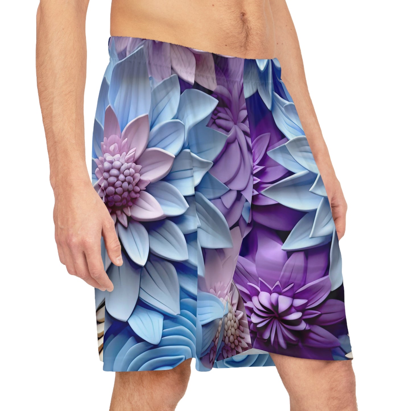 Soluvd Blue 3D Floral Basketball Shorts