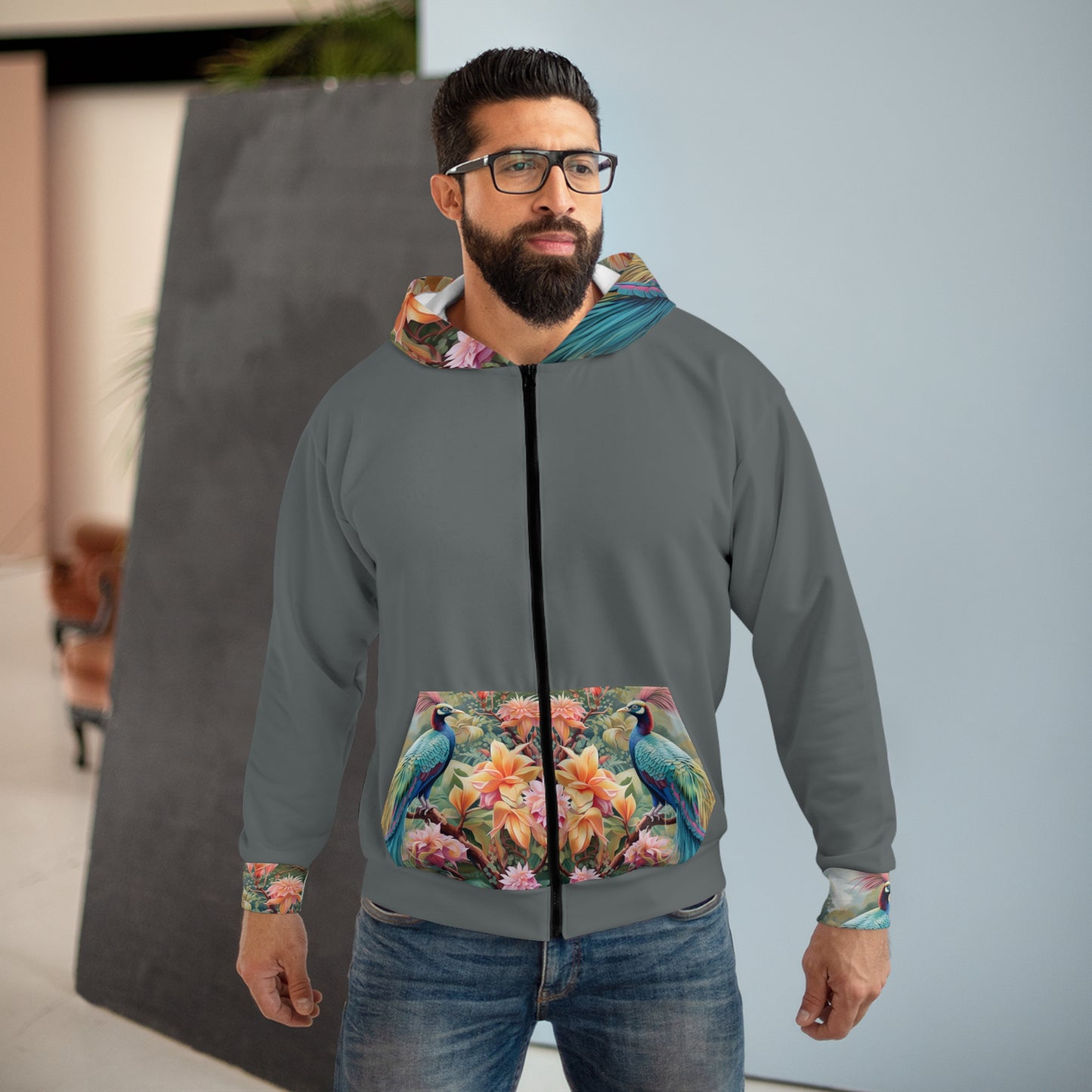 Soluvd Blue Bird Unisex, Women's, Men's Zip Hoodie (AOP)