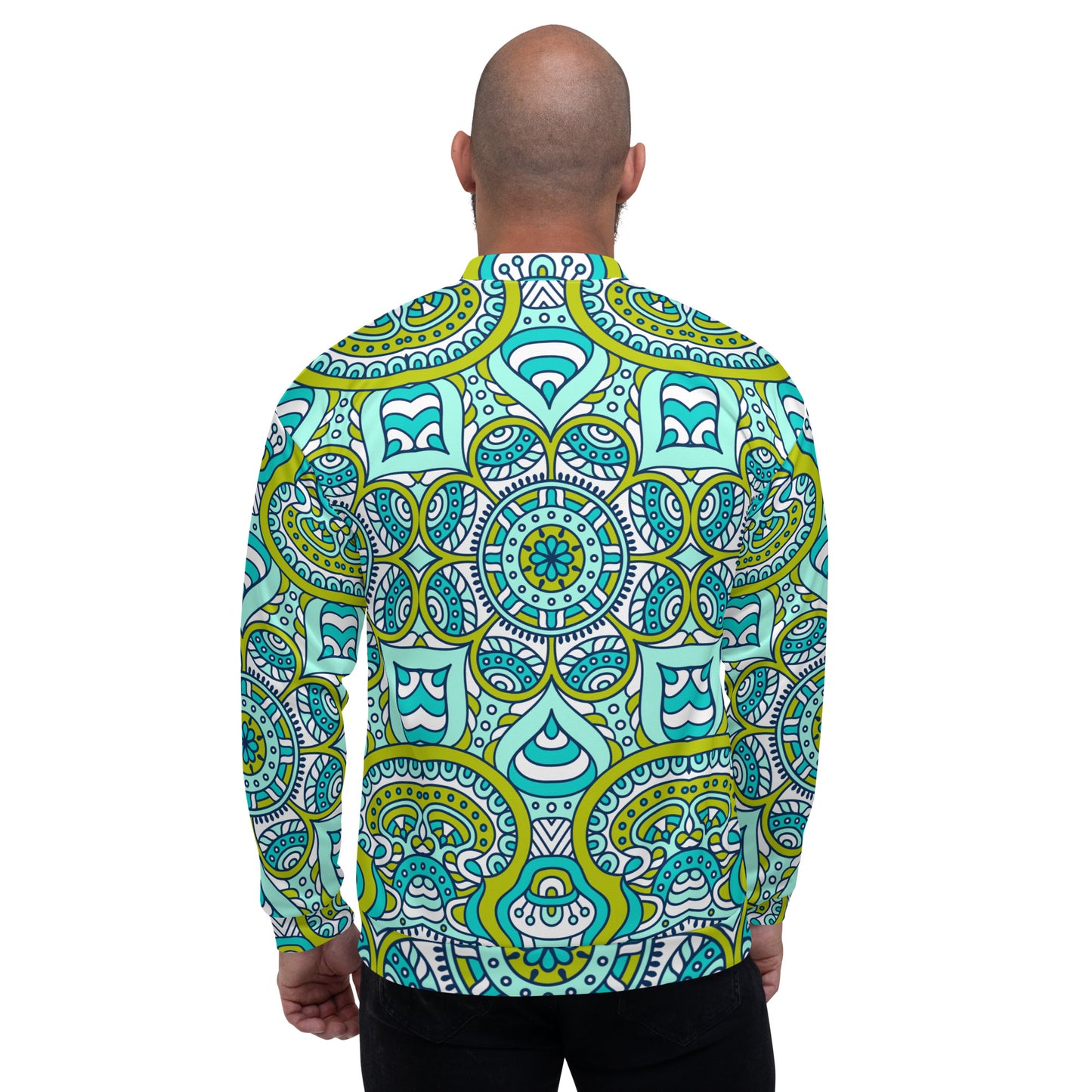 Unisex Bomber Jacket Green Mandala Print