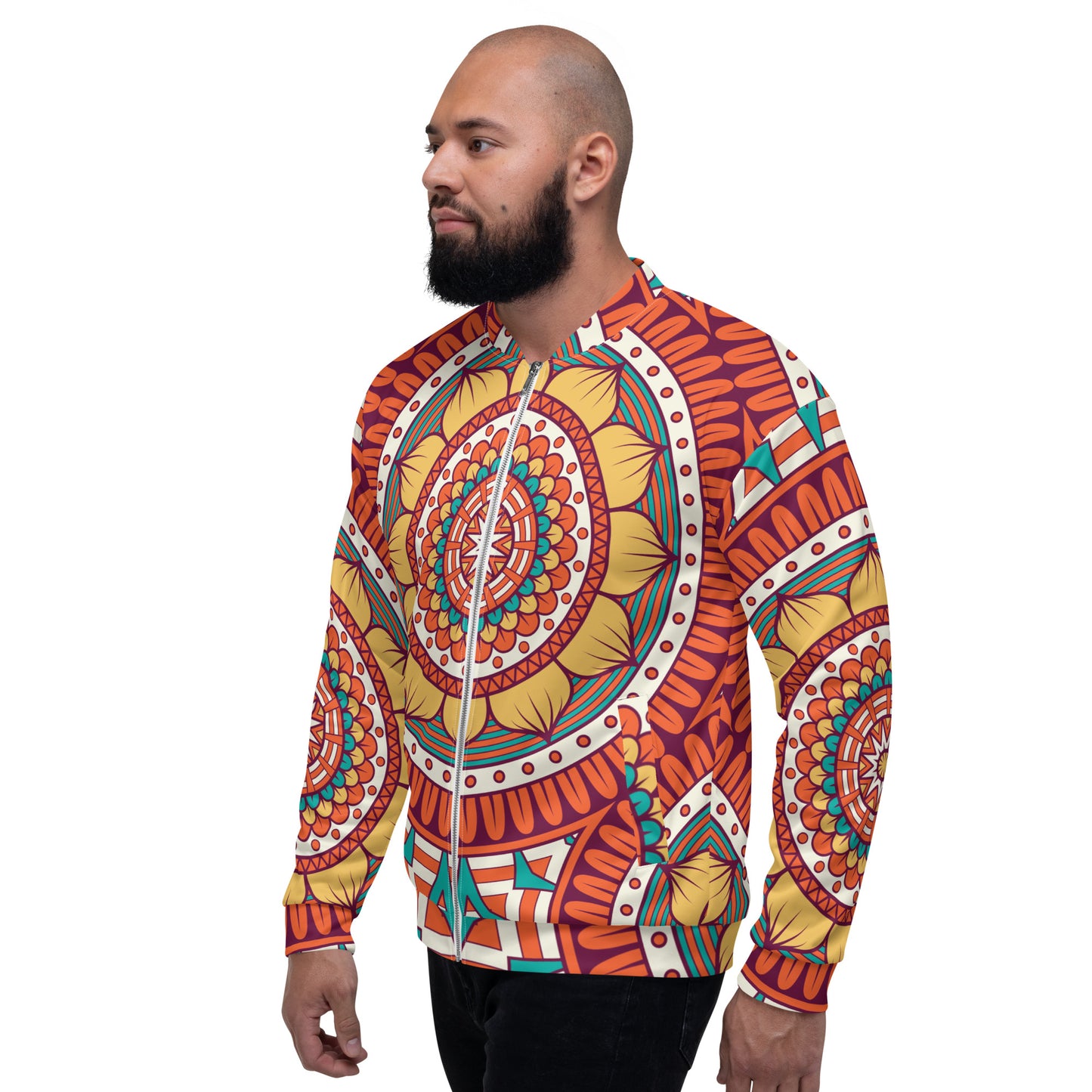 Unisex Bomber Jacket with Golden Mandela Print