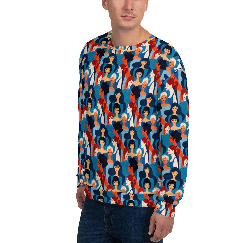 Unisex Sweatshirt with Blue Ladies Print