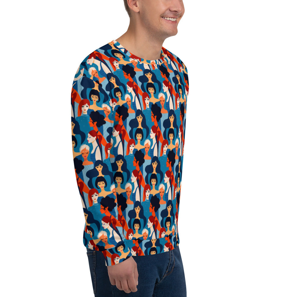 Unisex Sweatshirt with Blue Ladies Print
