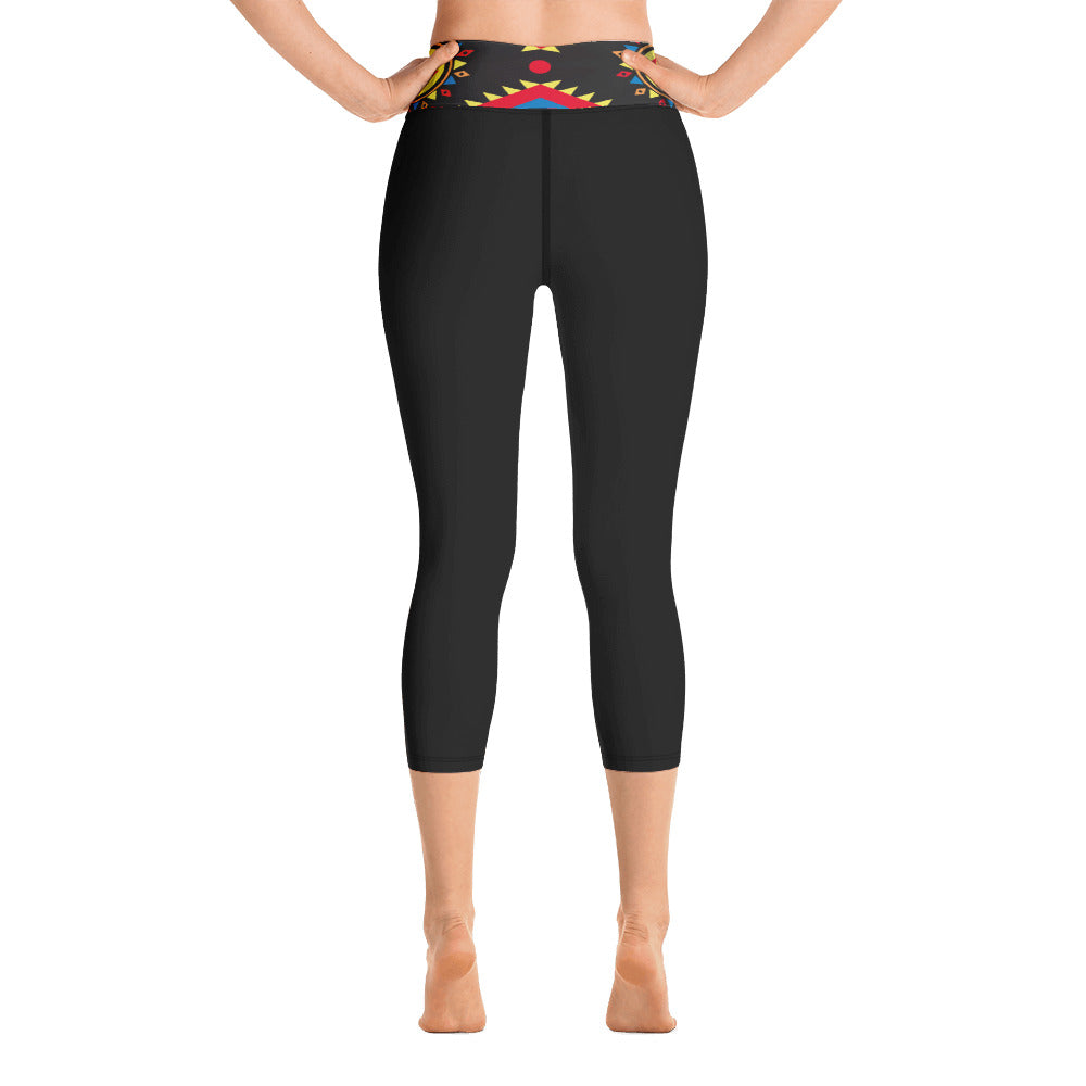 Black Yoga Capri Leggings with Aztec Print