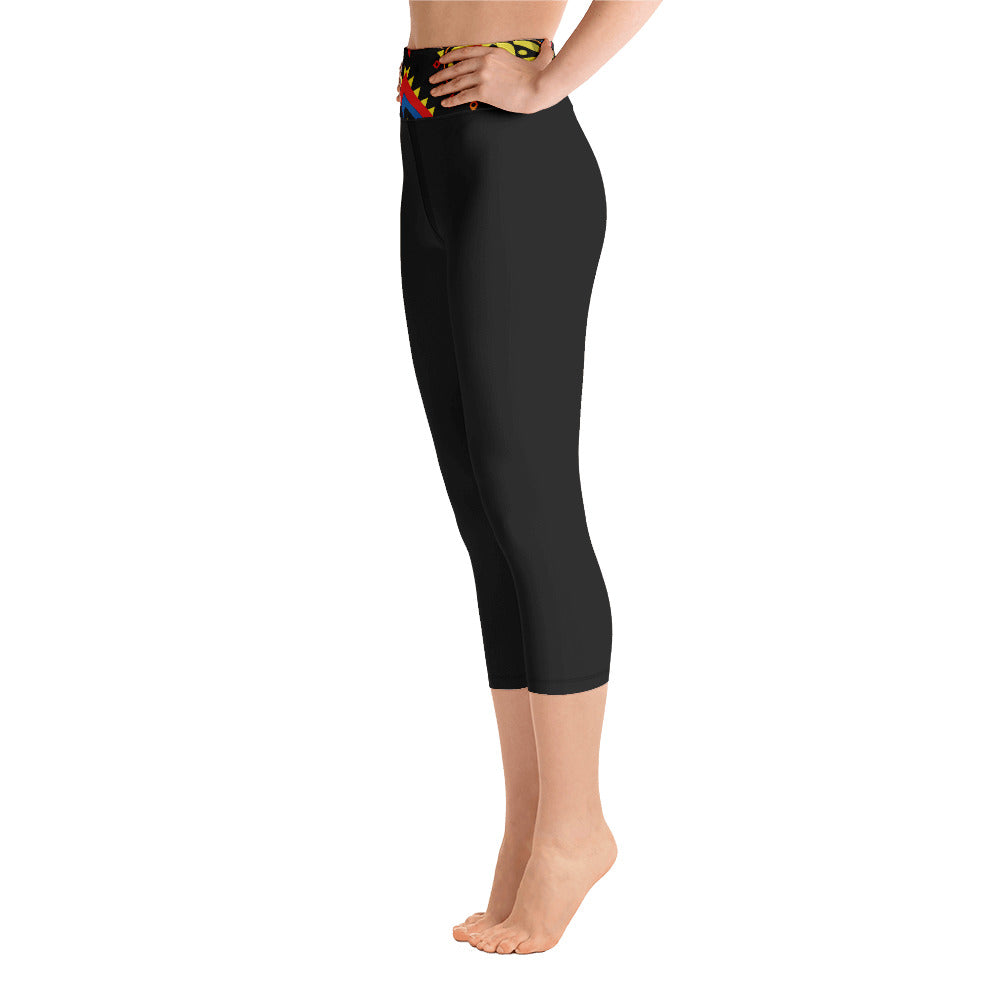 Black Yoga Capri Leggings with Aztec Print