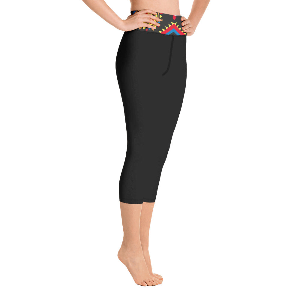 Black Yoga Capri Leggings with Aztec Print