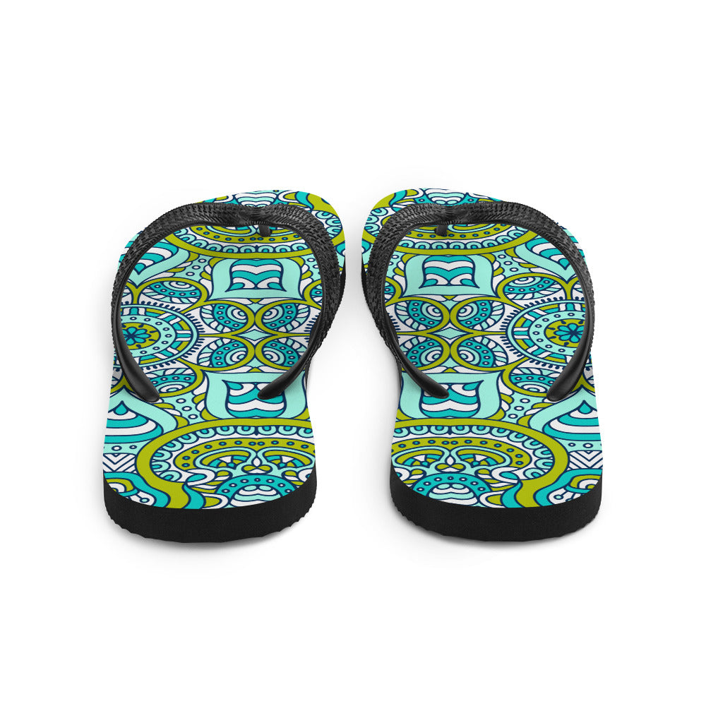 Flip-Flops with Green Mandala Print