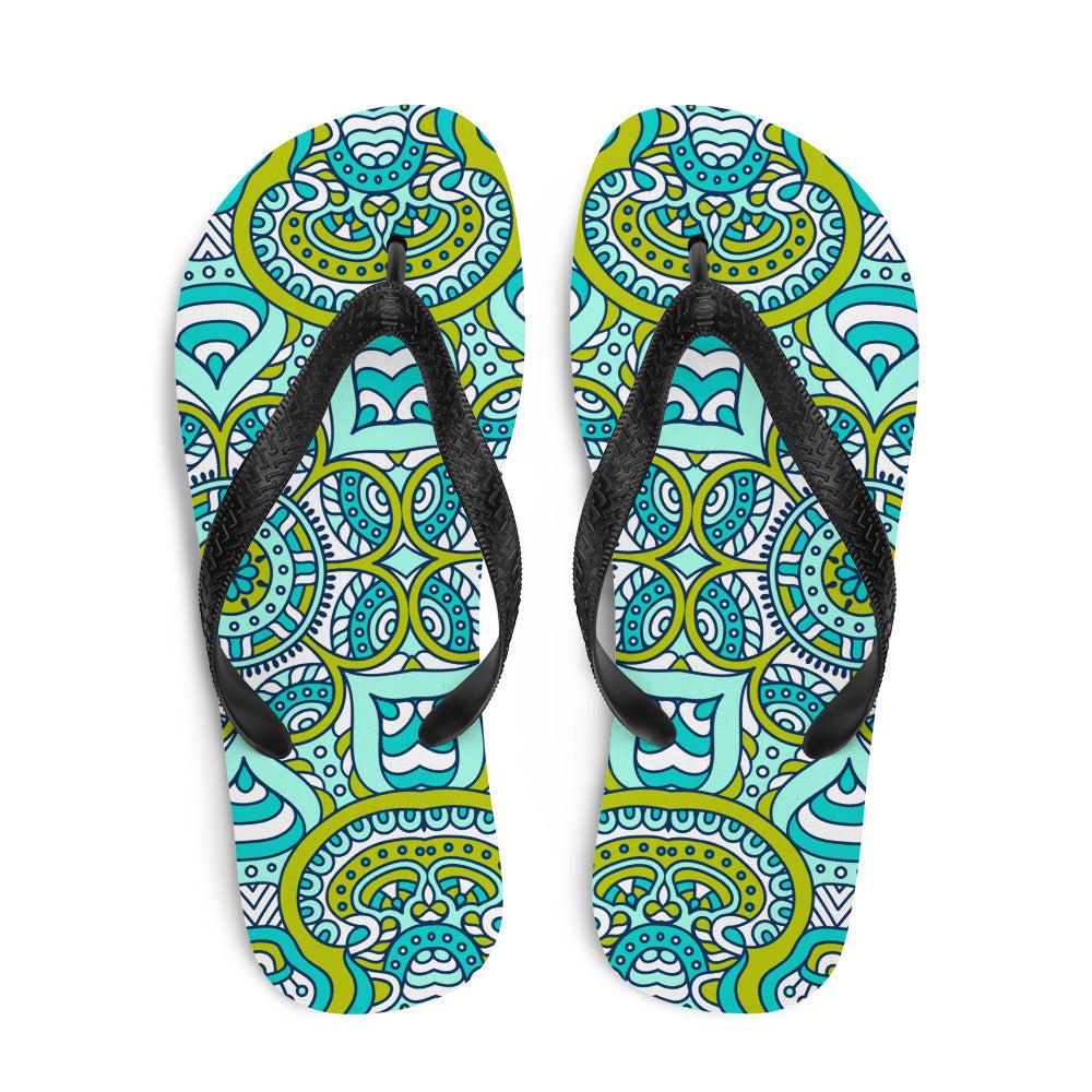 Flip-Flops with Green Mandala Print