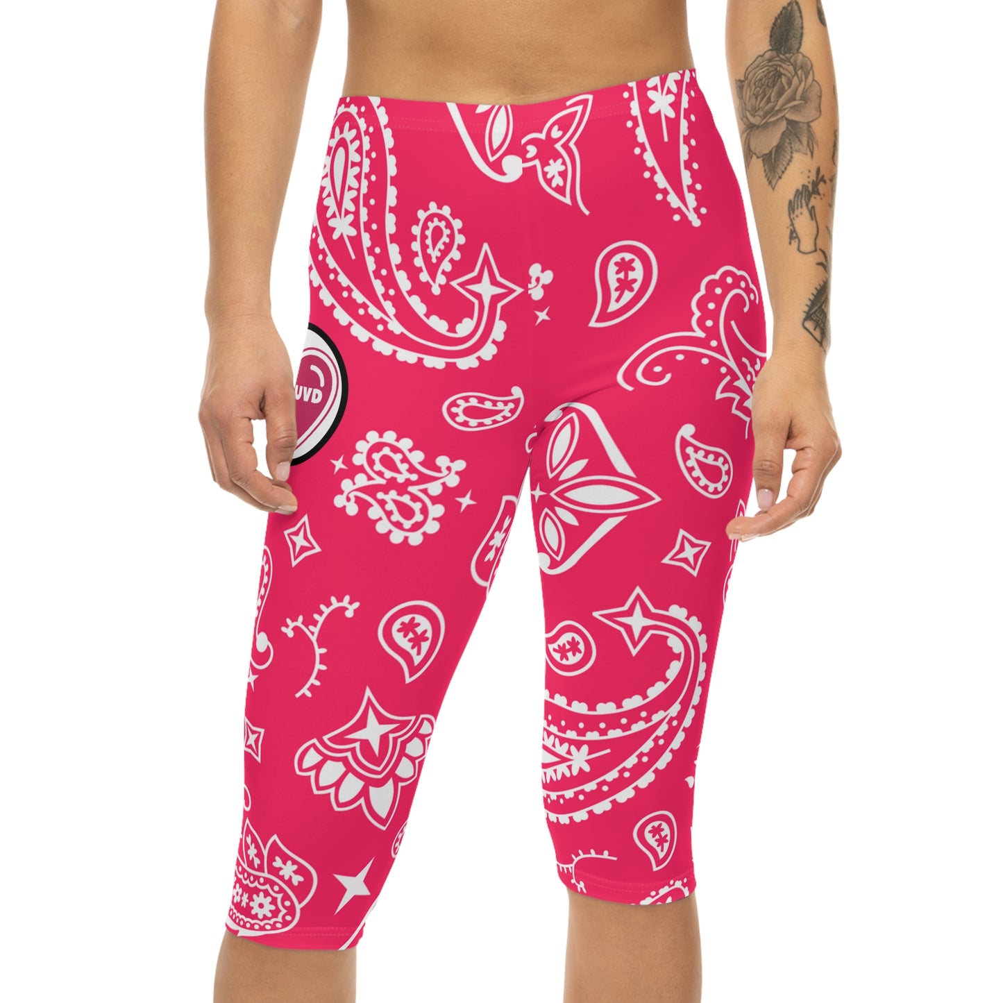 Soluvd Pink Bandana Women’s Capri Leggings, Yoga Leggings