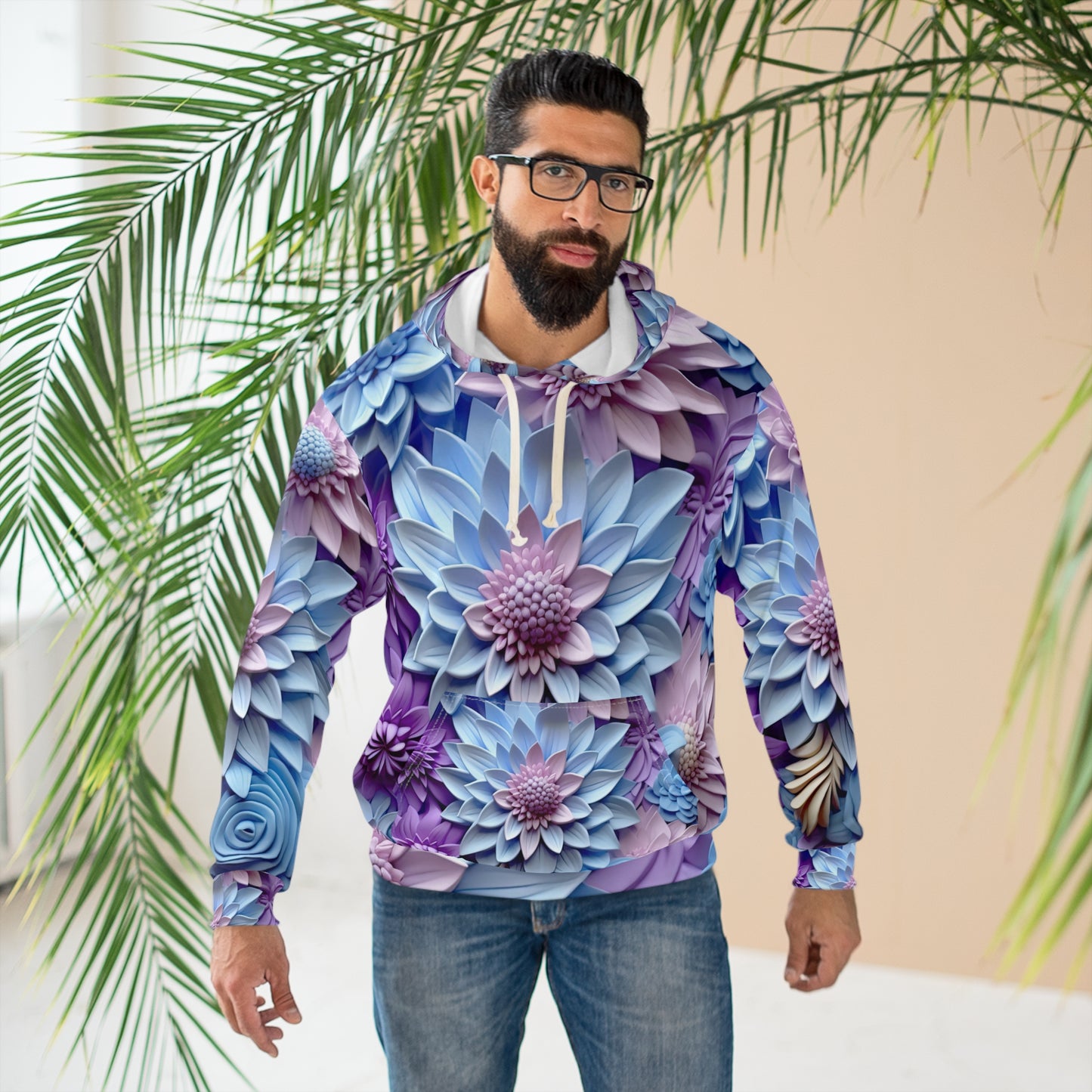 Soluvd Blue 3D Floral Unisex, Women's, Men's Pullover Hoodie