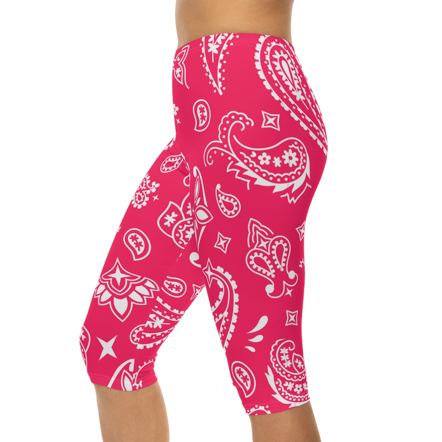 Soluvd Pink Bandana Women’s Capri Leggings, Yoga Leggings