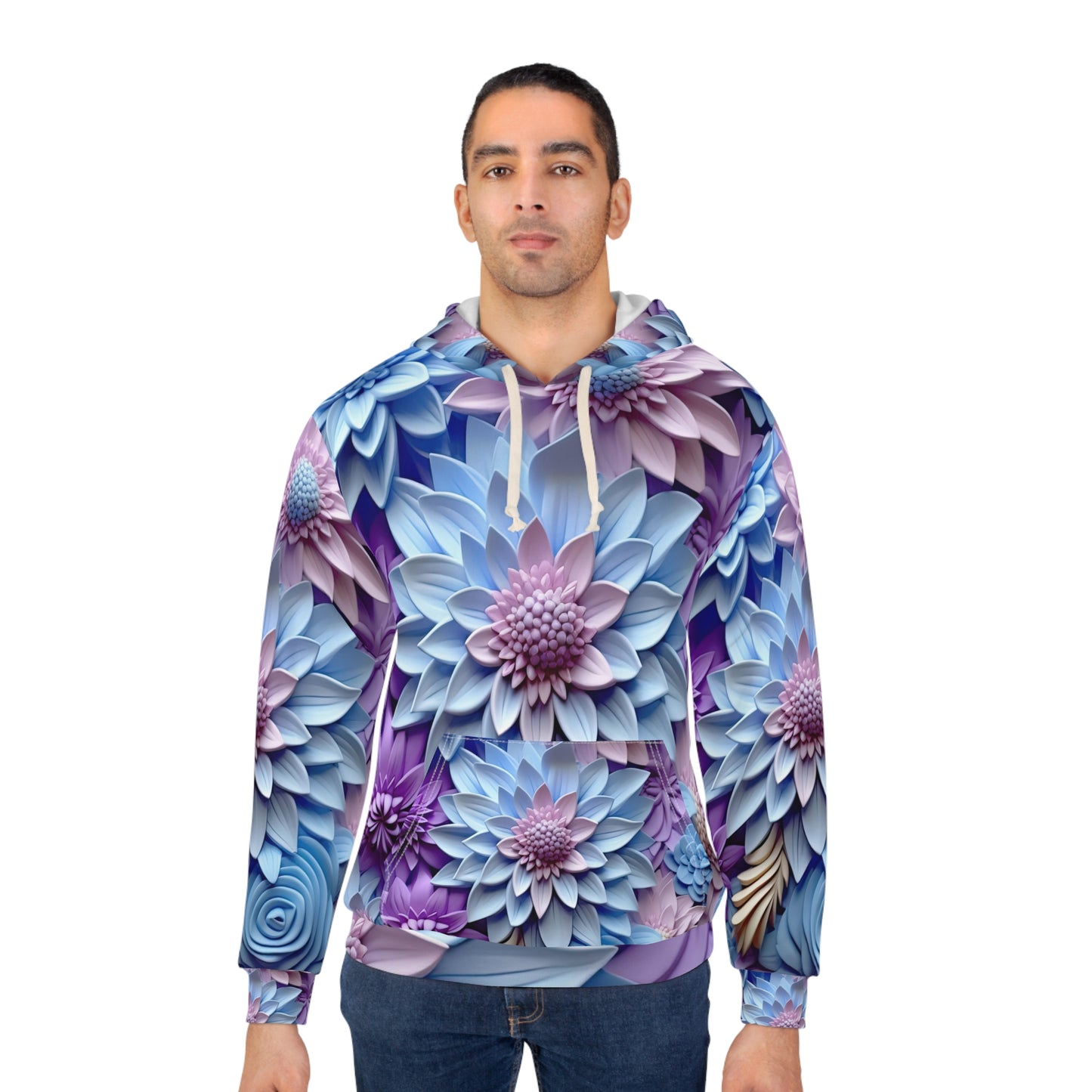 Soluvd Blue 3D Floral Unisex, Women's, Men's Pullover Hoodie