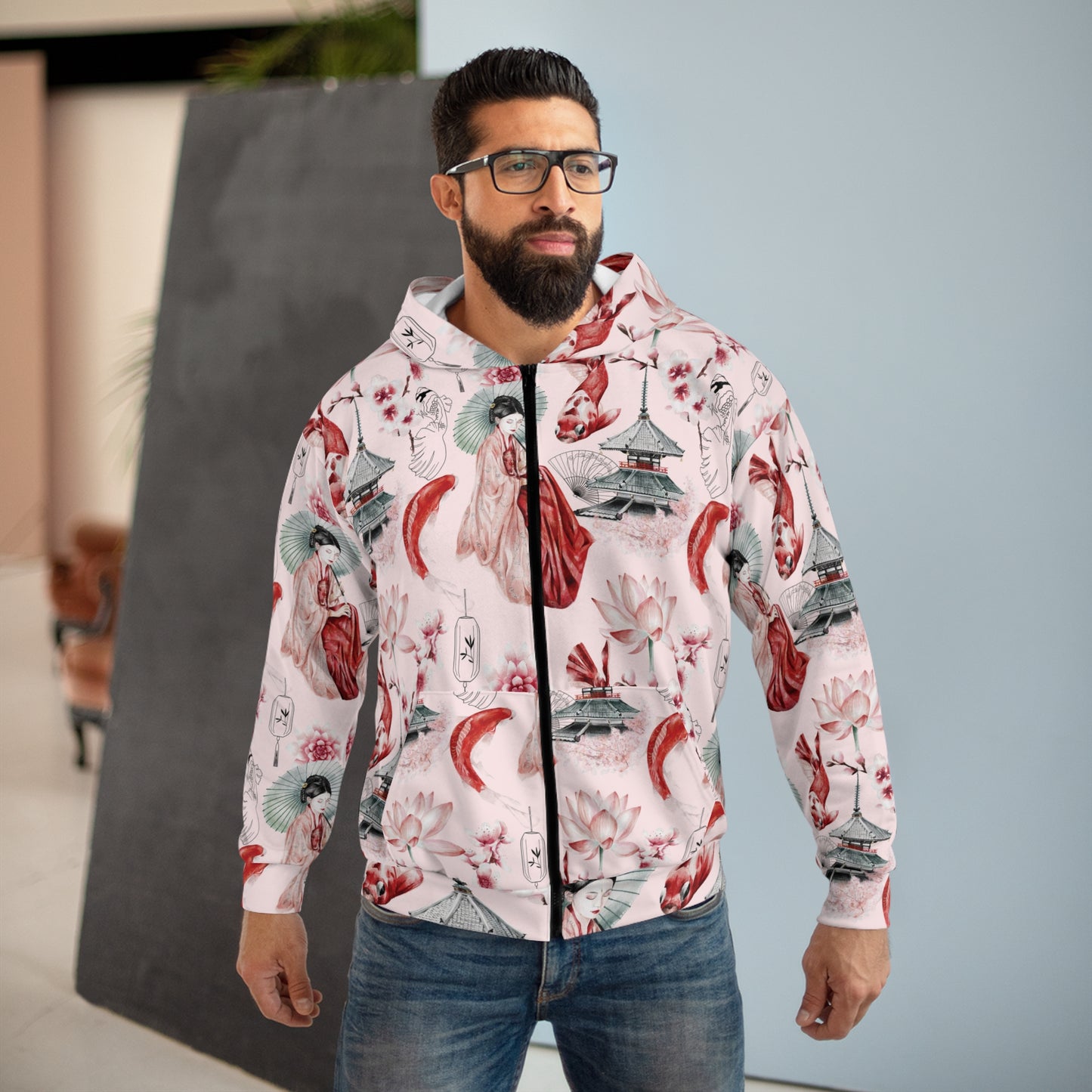 Soluvd Pink Pagoda Unisex, Women's, Men's Zip Hoodie