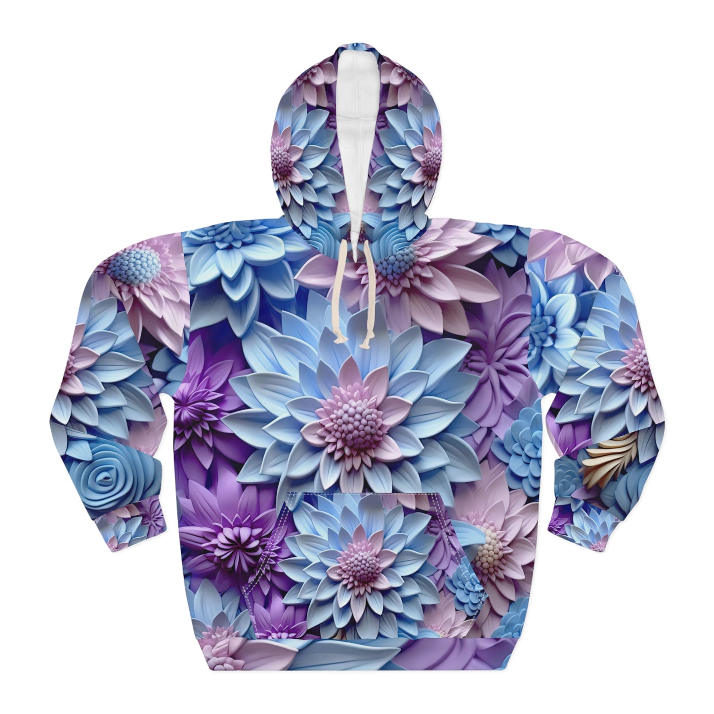 Soluvd Blue 3D Floral Unisex, Women's, Men's Pullover Hoodie