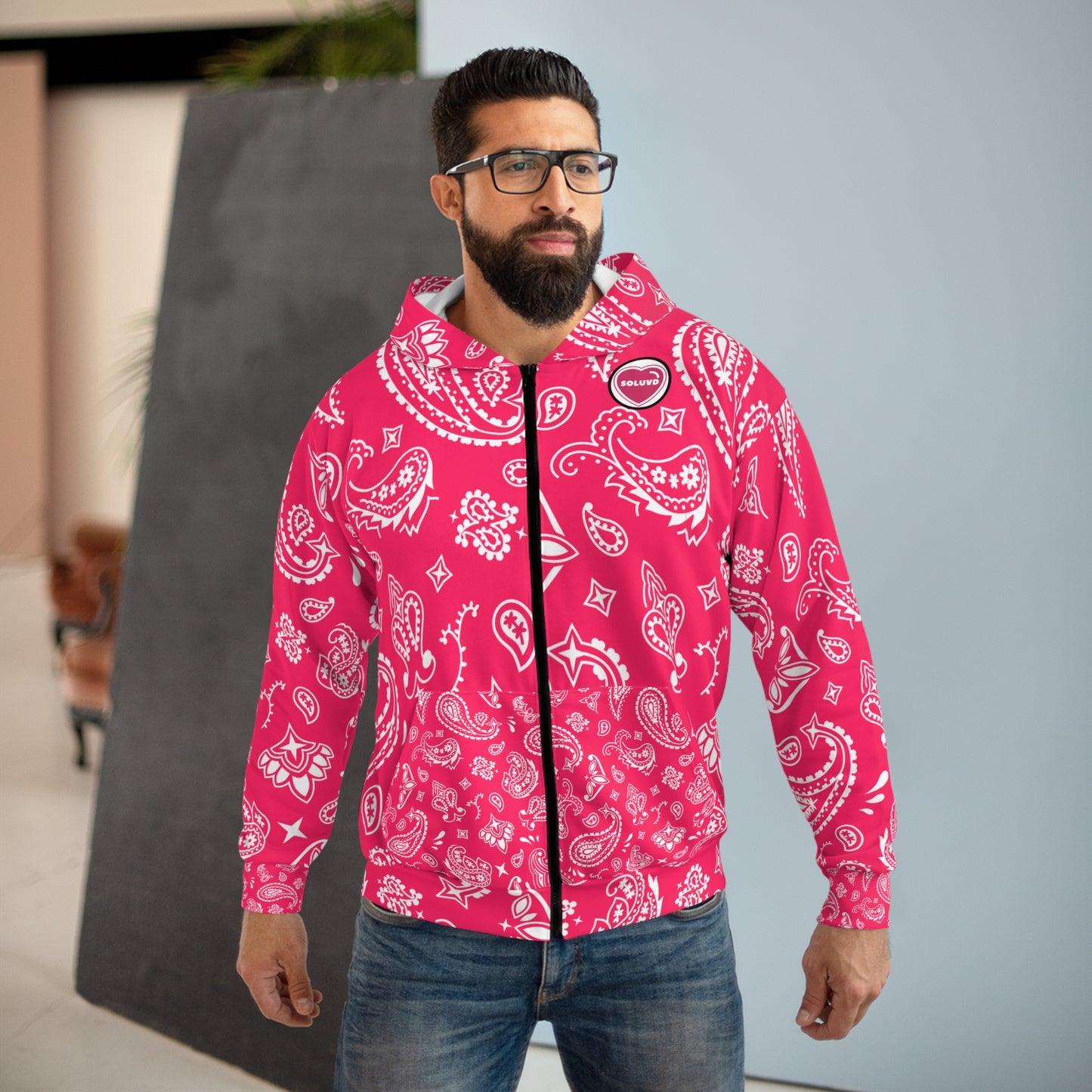 Soluvd Pink Bandana Unisex, Women's, Men's Zip Hoodie