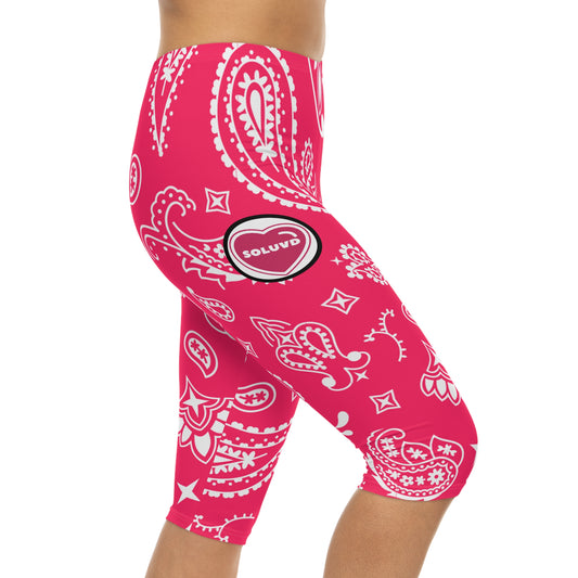 Soluvd Pink Bandana Women’s Capri Leggings, Yoga Leggings