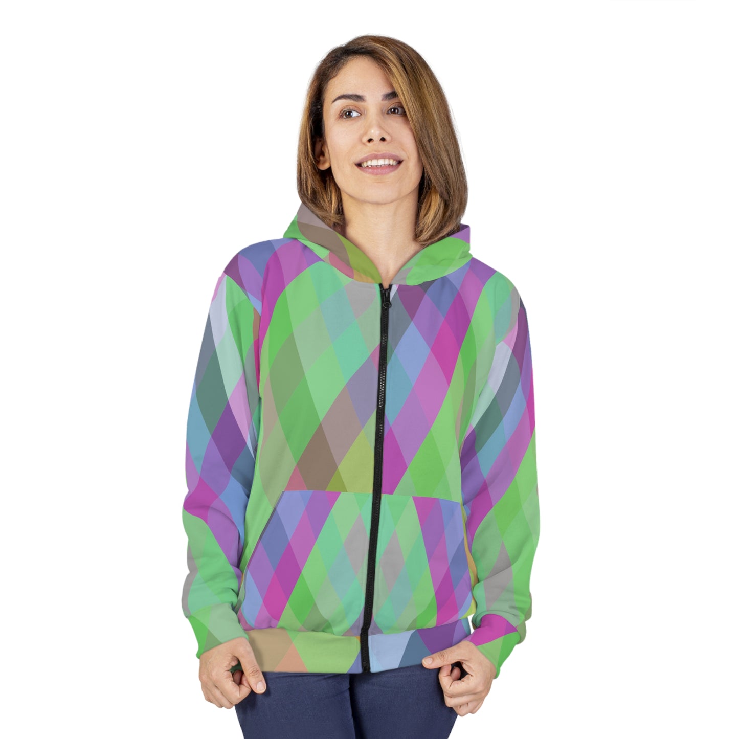 Soluvd Purple Plaid Unisex, Women's, Men's Zip Hoodie