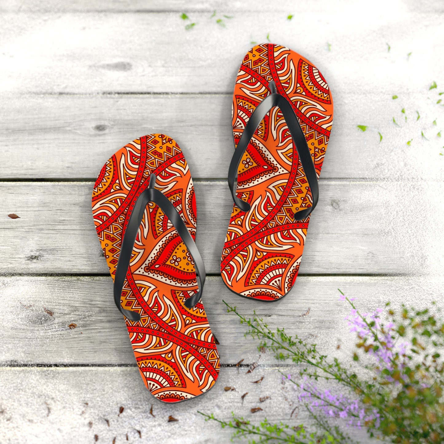 Soluvd Orange Mandala Flip Flops