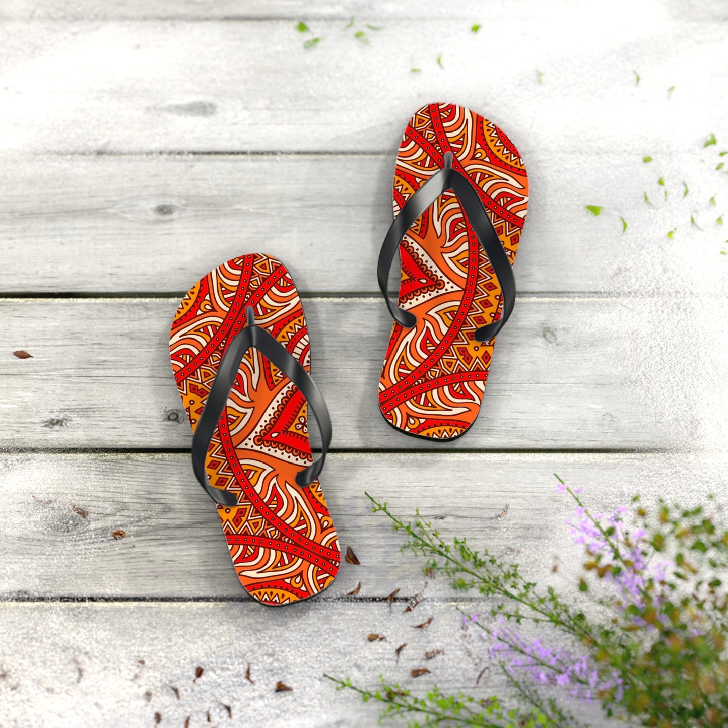 Soluvd Orange Mandala Flip Flops