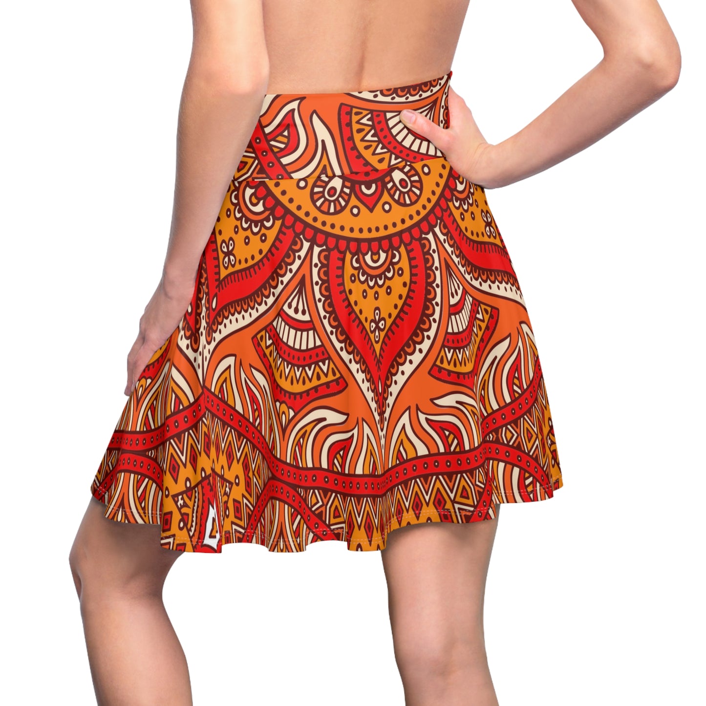 Soluvd Women's Skater Skirt Orange Mandala