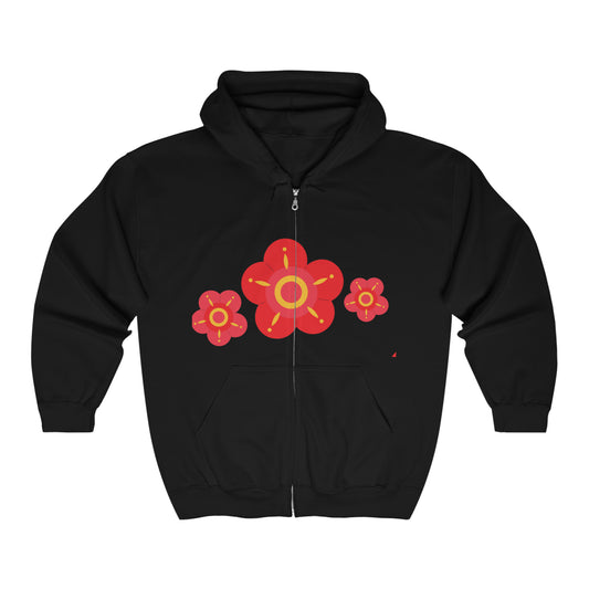 Soluvd Unisex Heavy Blend™ Full Zip Red Flower Hooded Sweatshirt