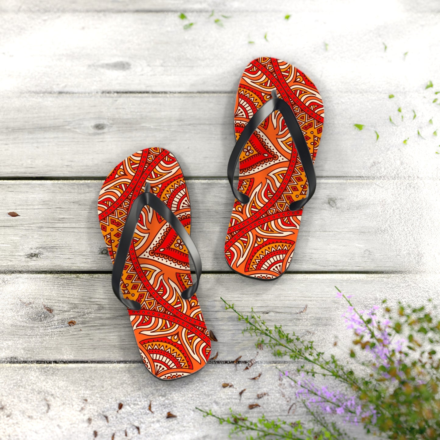 Soluvd Orange Mandala Flip Flops