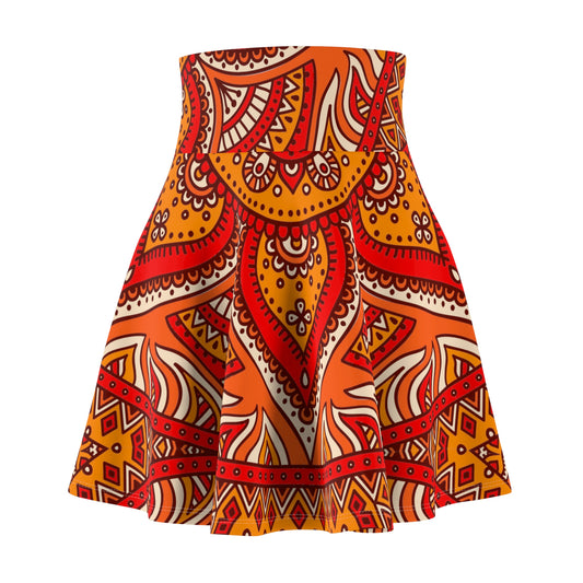 Soluvd Women's Skater Skirt Orange Mandala