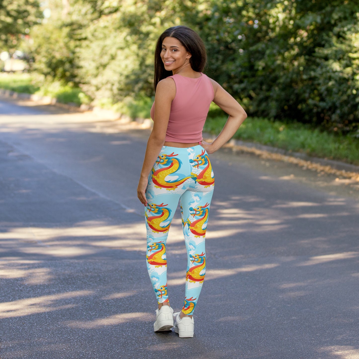 Soluvd Women's Spandex yellow Dragon Leggings (AOP)