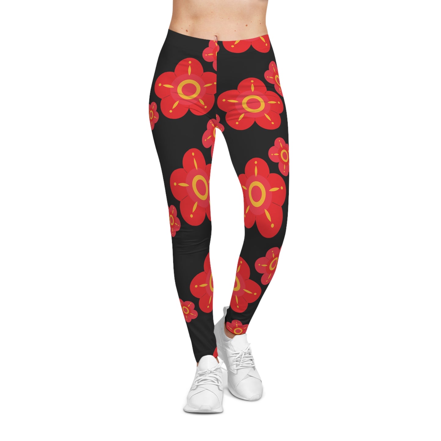 Soluvd Women's Red Flower Casual Leggings (AOP)