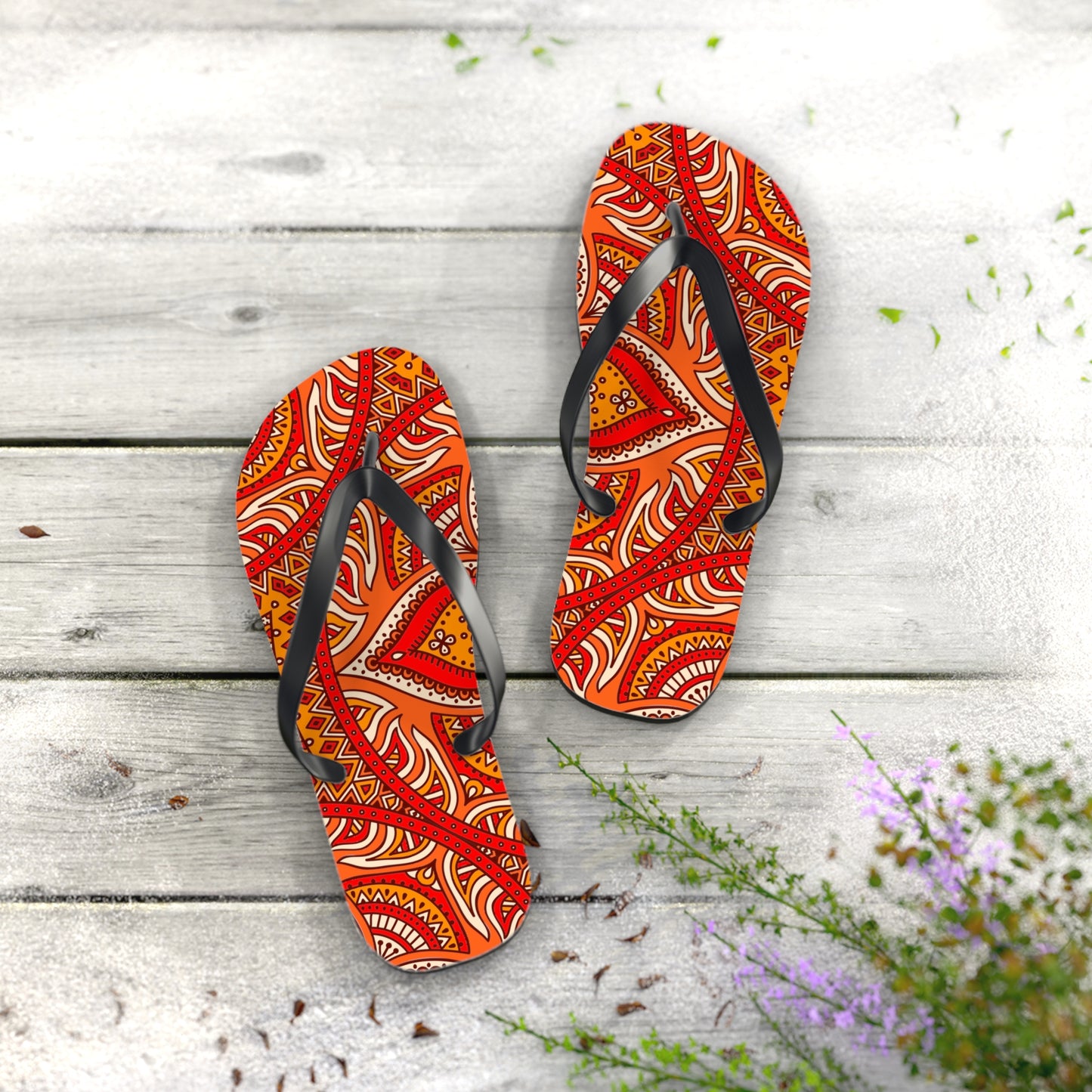 Soluvd Orange Mandala Flip Flops