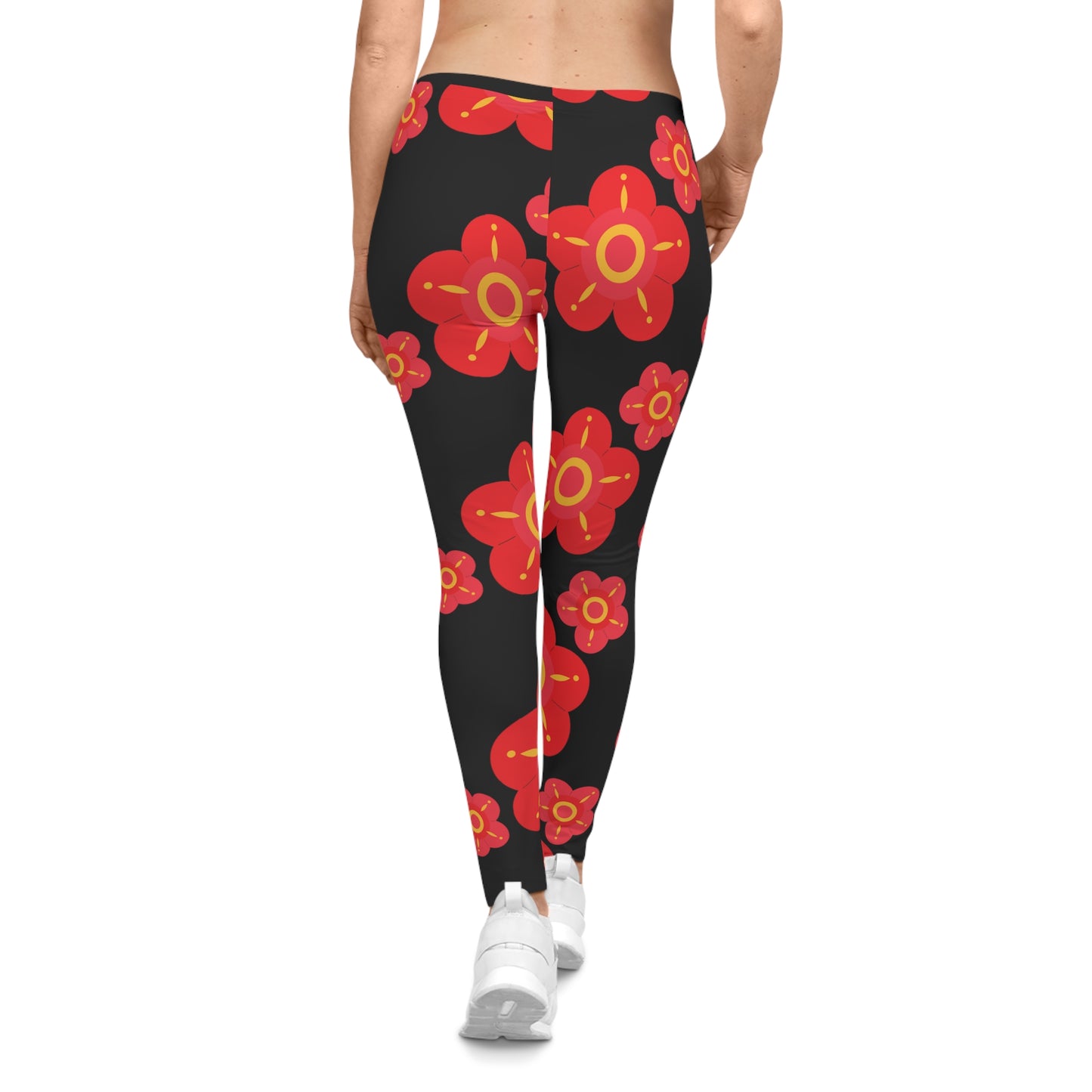Soluvd Women's Red Flower Casual Leggings (AOP)