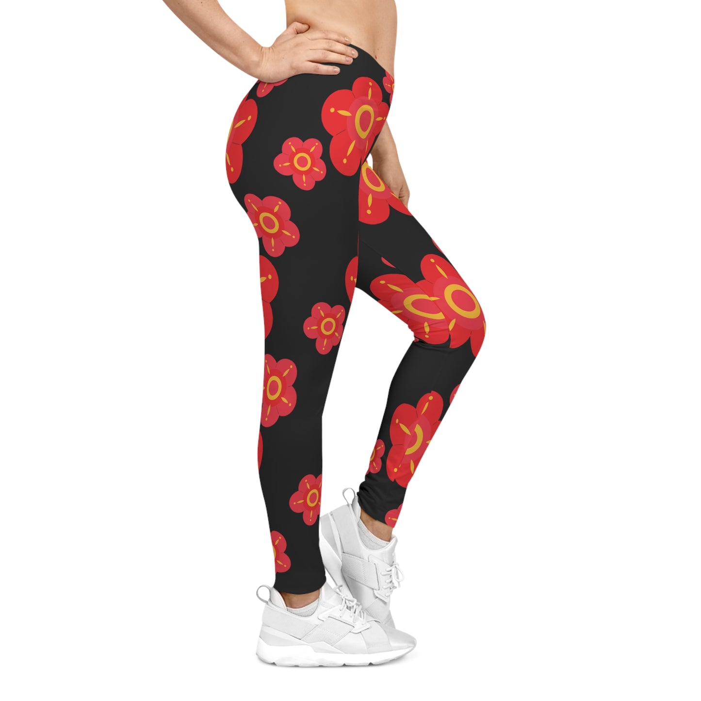 Soluvd Women's Red Flower Casual Leggings (AOP)