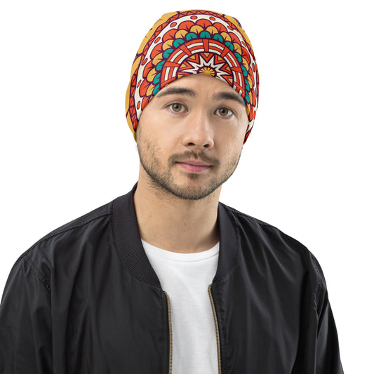 All-Over Print Beanie with Golden Mandala Print