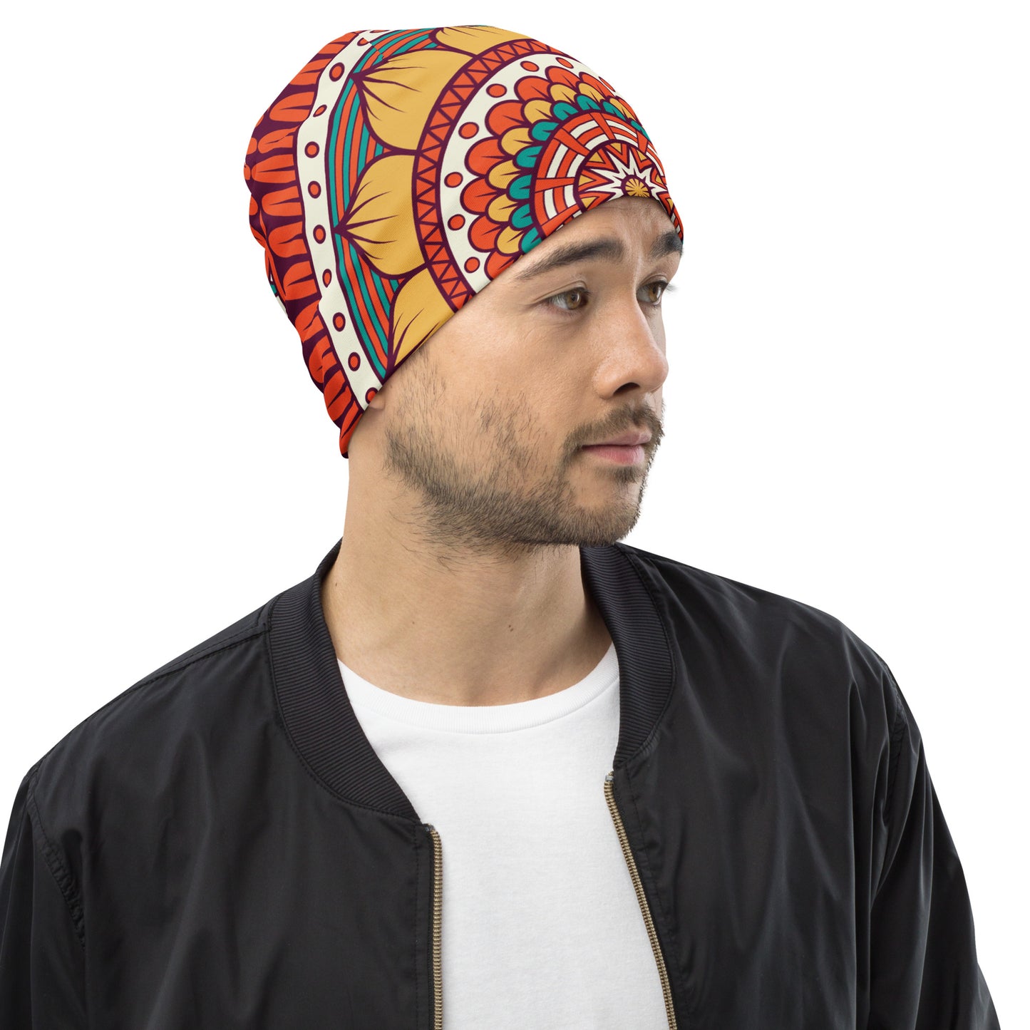 All-Over Print Beanie with Golden Mandala Print