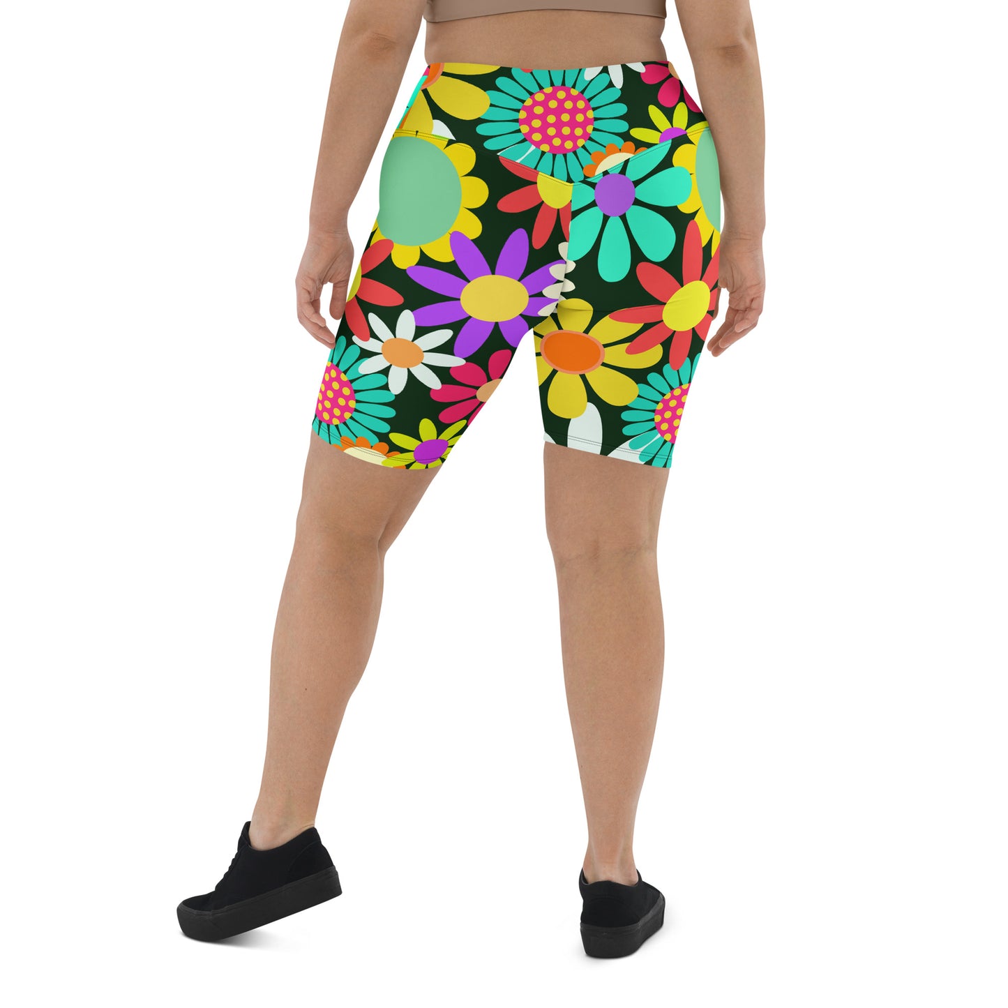 Biker Shorts with Psychedelic Daisy Print