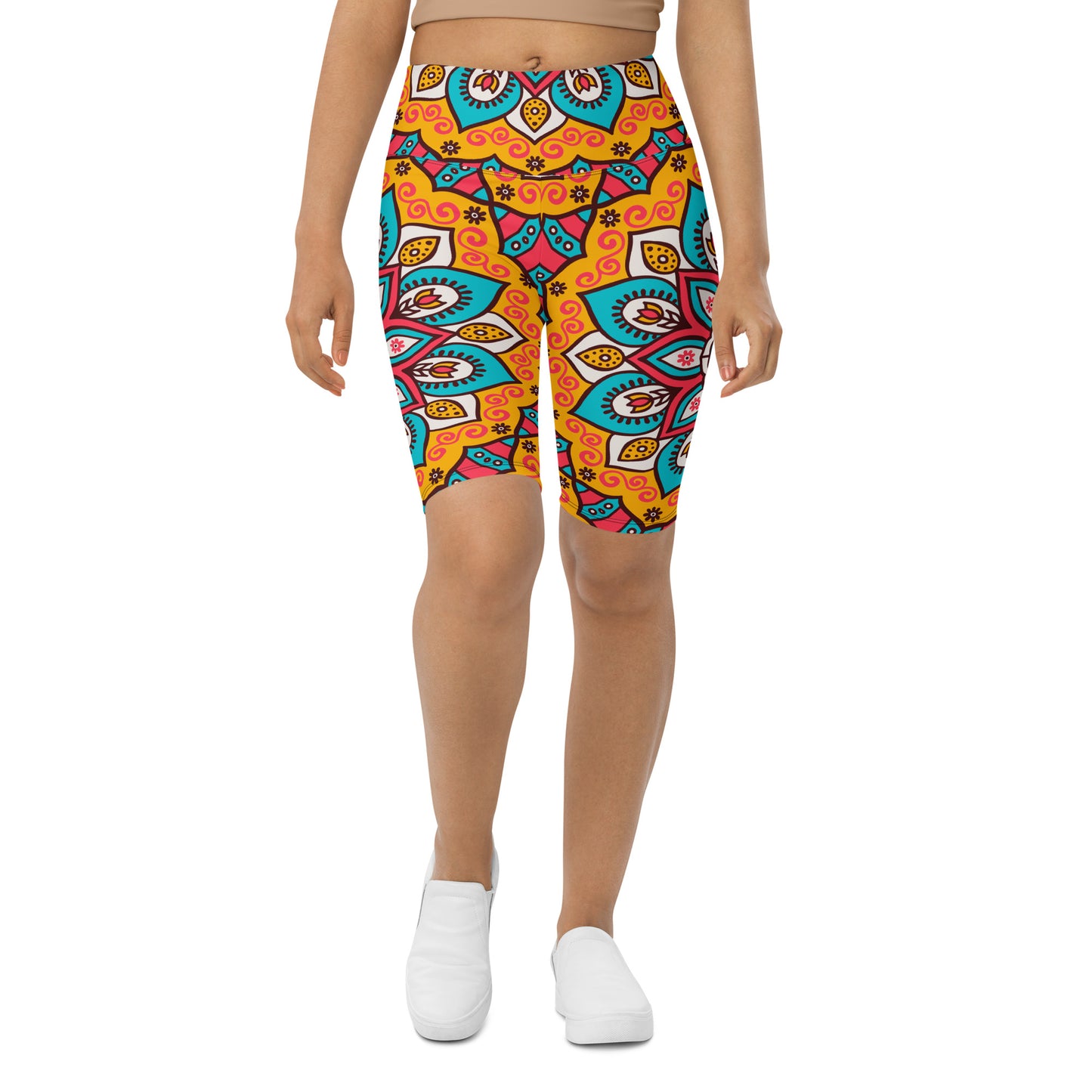 Biker Shorts with Turquoise Mandala Print