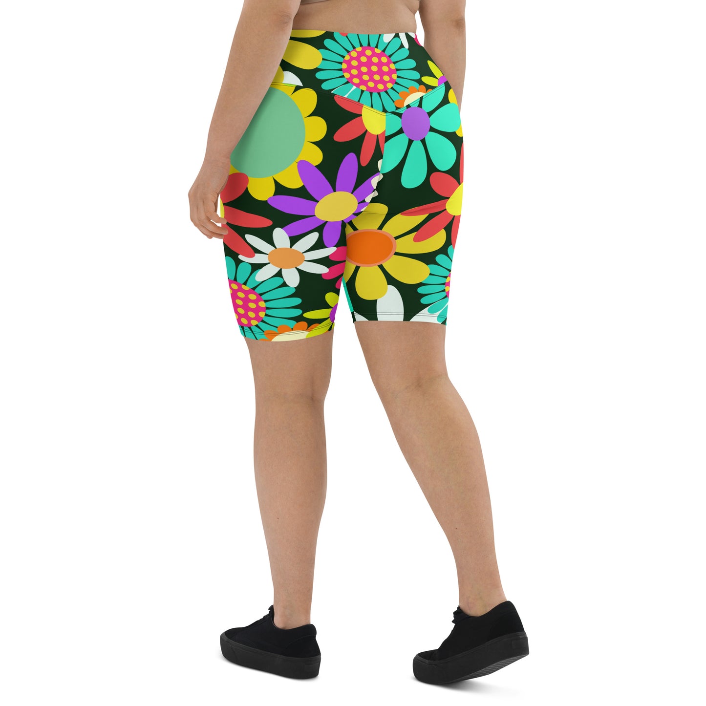 Biker Shorts with Psychedelic Daisy Print