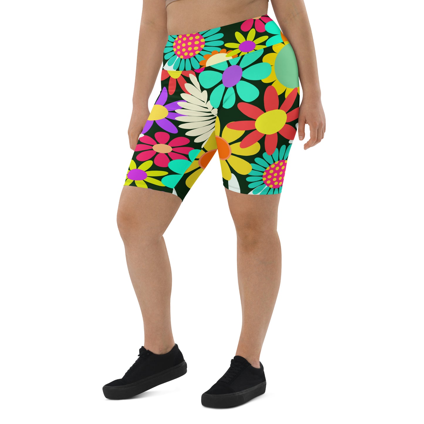 Biker Shorts with Psychedelic Daisy Print