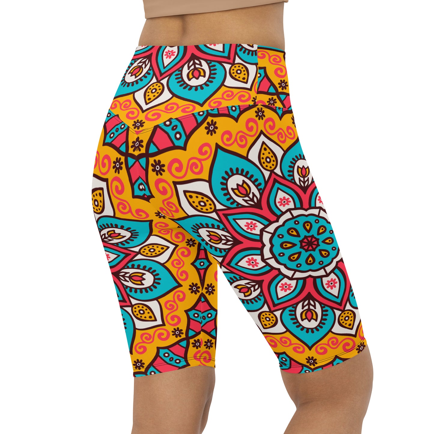 Biker Shorts with Turquoise Mandala Print