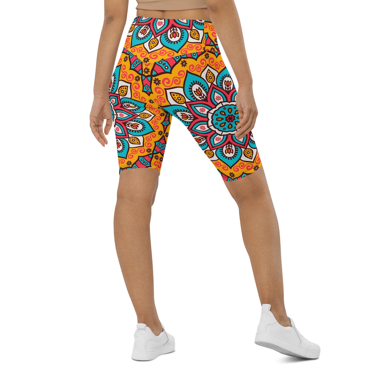 Biker Shorts with Turquoise Mandala Print