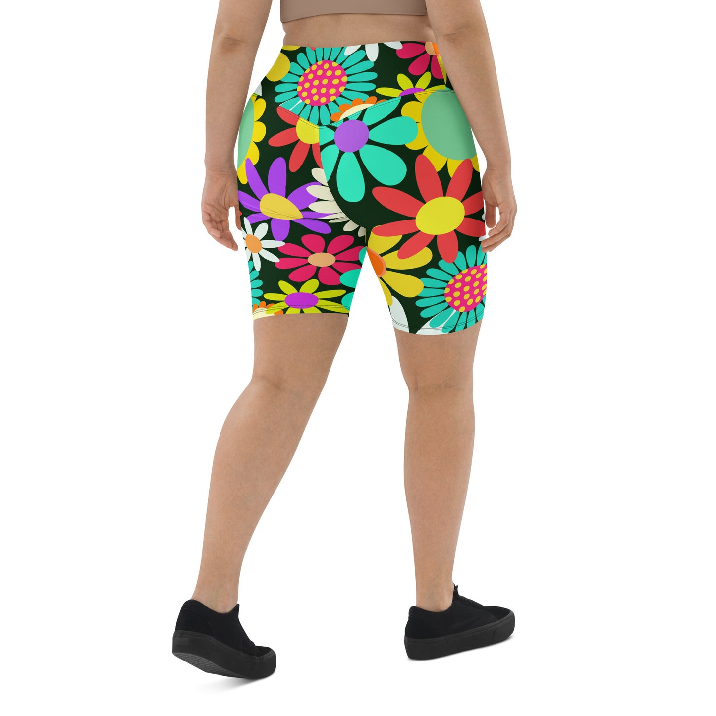 Biker Shorts with Psychedelic Daisy Print