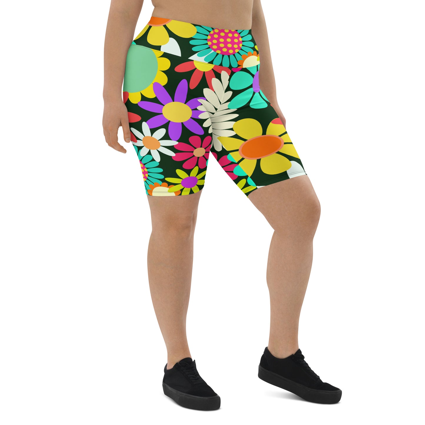 Biker Shorts with Psychedelic Daisy Print