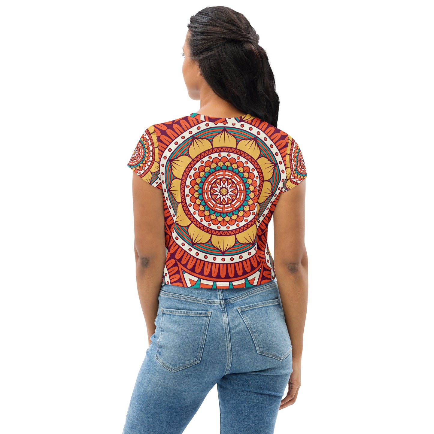 All-Over Print Crop Tee with Golden Mandala Print