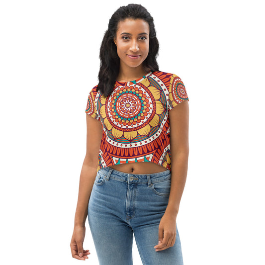 All-Over Print Crop Tee with Golden Mandala Print