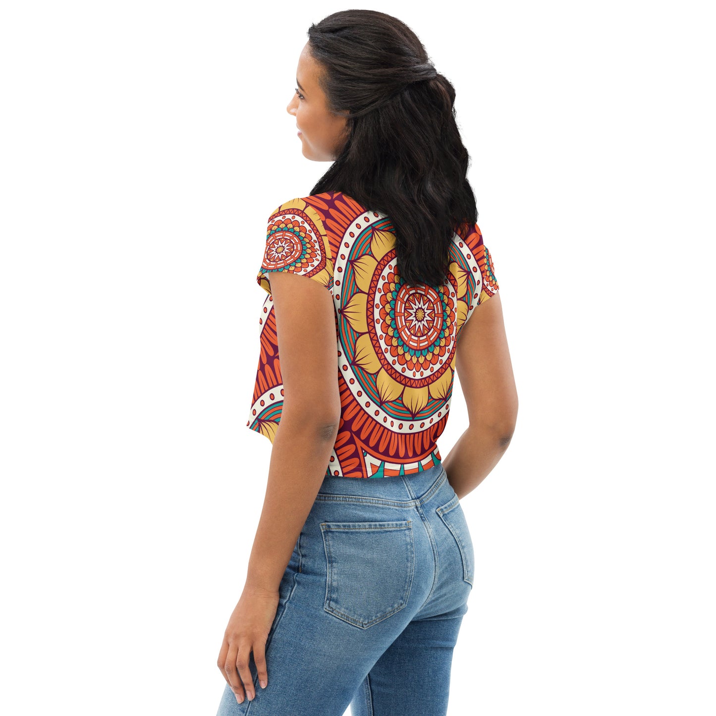 All-Over Print Crop Tee with Golden Mandala Print