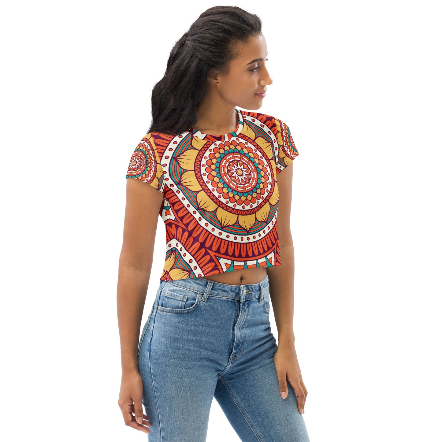 All-Over Print Crop Tee with Golden Mandala Print