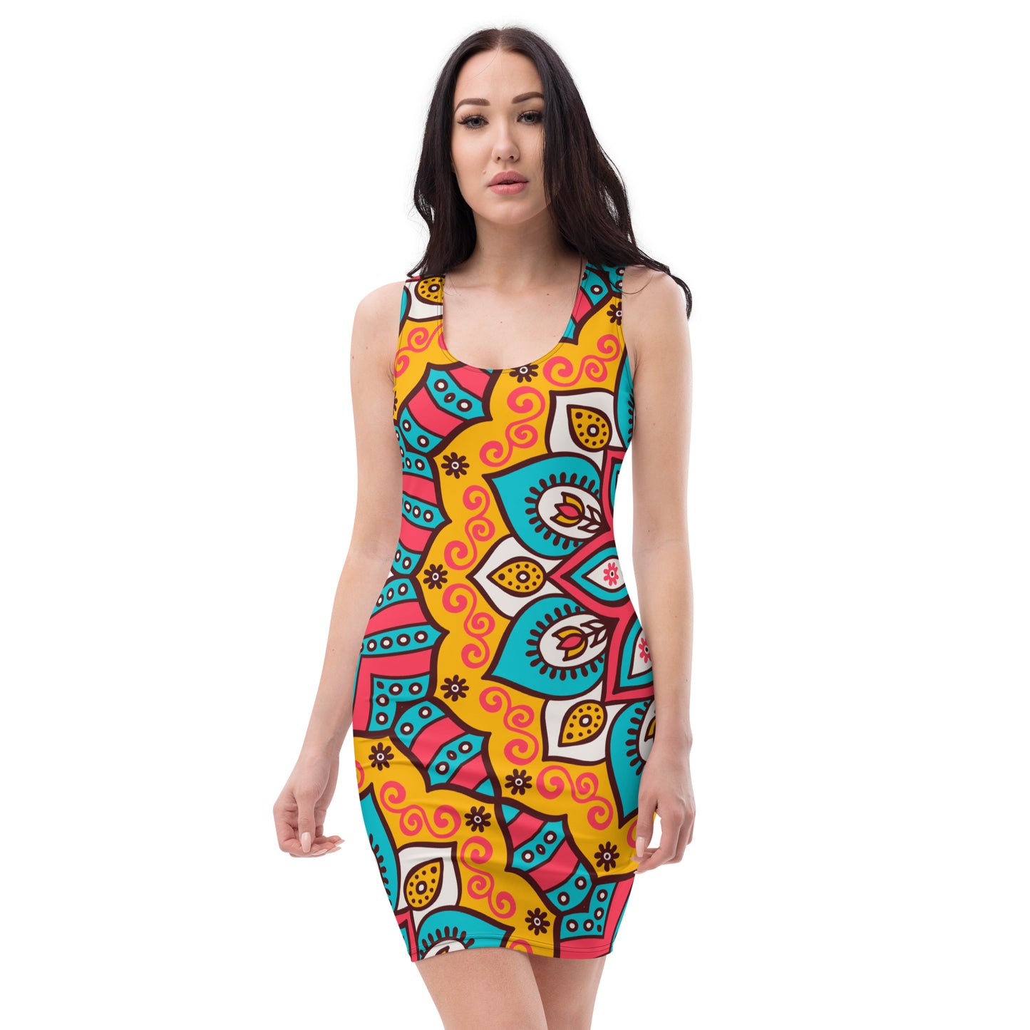 Sublimation Cut & Sew Dress with Turquoise Mandala Print