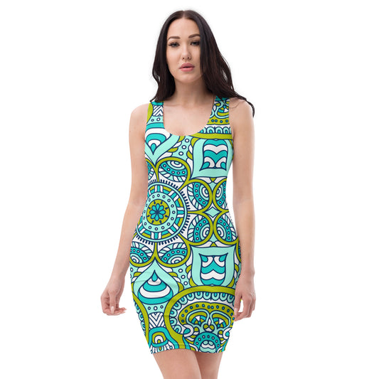 Sublimation Cut & Sew Dress with Green Mandala Print