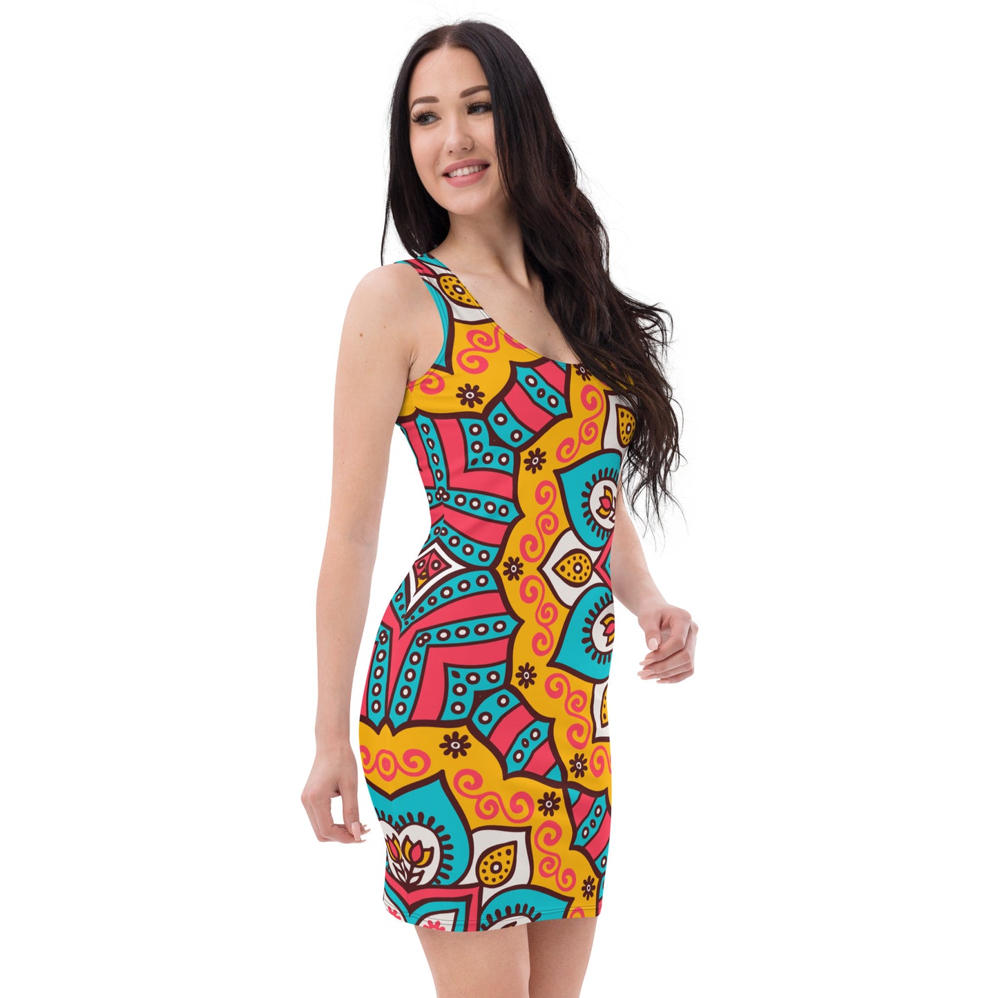 Sublimation Cut & Sew Dress with Turquoise Mandala Print