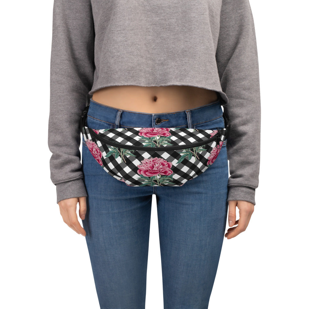 Fanny Pack with Pink Rose Check Print