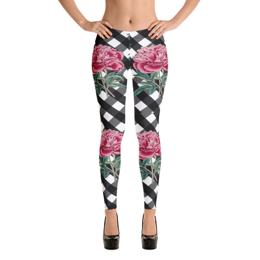 Leggings with Pink Rose Check Print